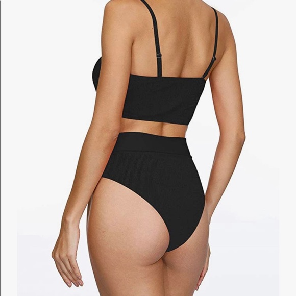 Black Ribbed High Cut Bandeau Bikini 2 pc- Small - Picture 5 of 6